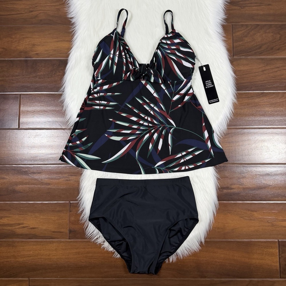 Magicsuit Women Size 8 Leaf Print‎ Tie Knot Tankini / Brief 2 Piece Swimsuit Set